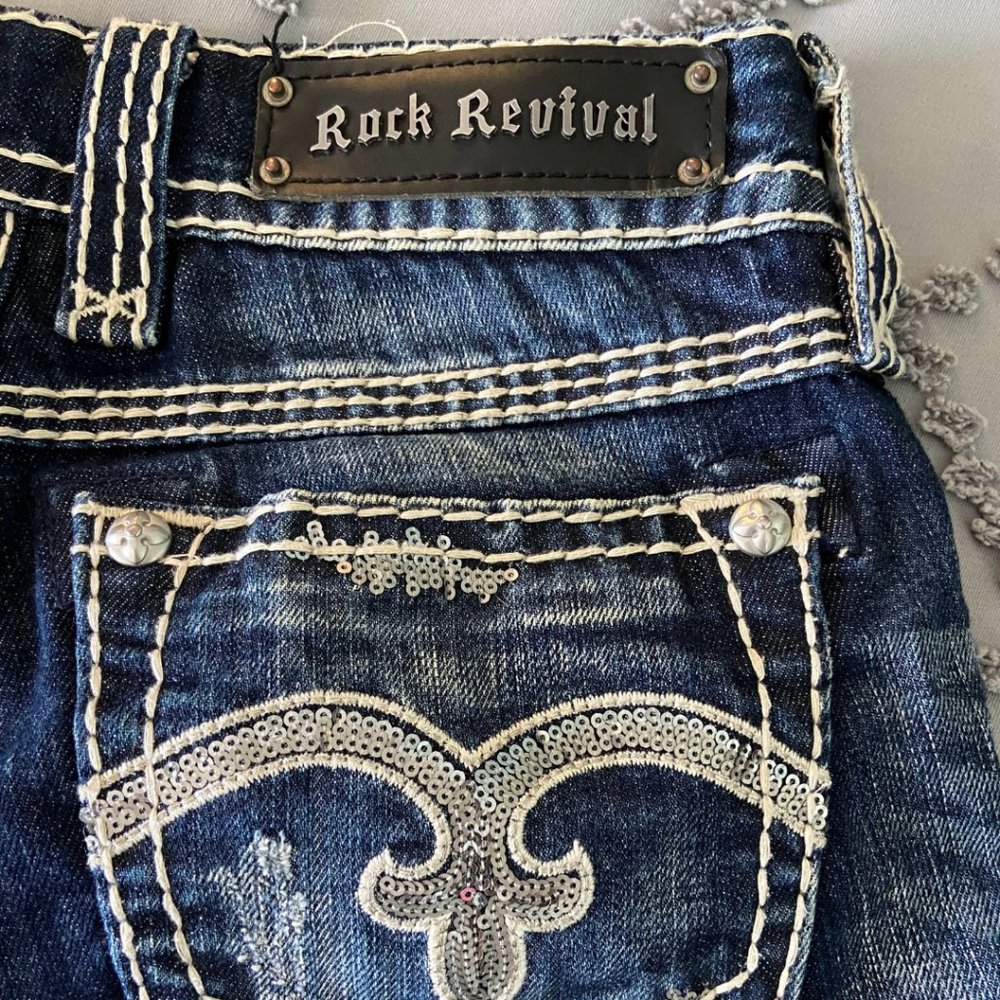 Rock Revival Flare Jeans with Pocket Embellishments size 27